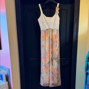 Chic White and Orange Floral Maxi Dress